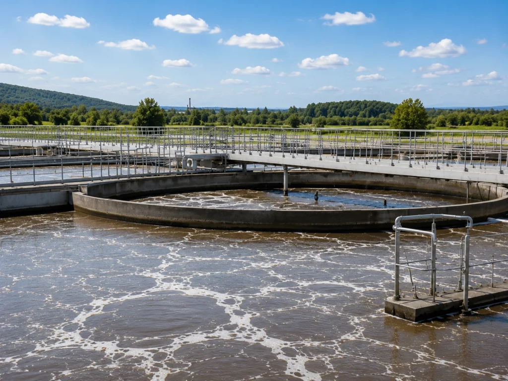 Depuradora de aguas residuales con tanques circulares